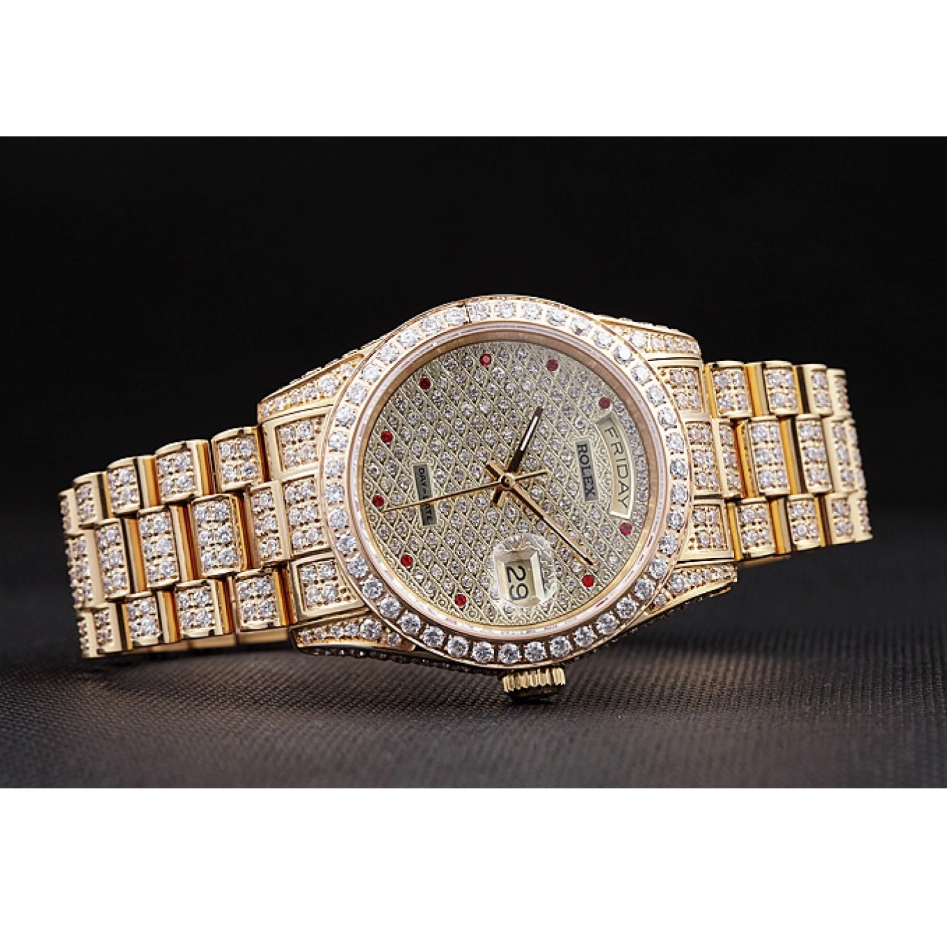 Aaa replica watch Yellow Day-Date Diamonds 621615 Gold-srl185 Swiss Rolex 0703